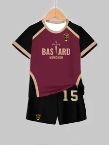 Blue Prison Bastard Munchen 15 Boy Set, Beelee Return Same Style Jersey, Casual Fitted Tee Shorts, Asymmetrical Design, Natural Waist