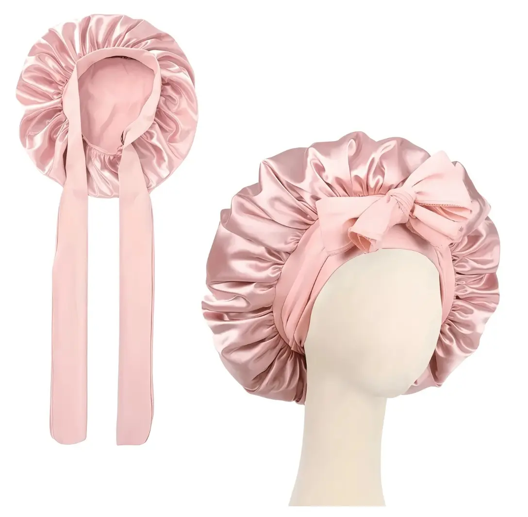 Luxury Satin Sleep Cap with Adjustable Bow Tie – Soft Bonnet for Curly, Braided & Natural Hair