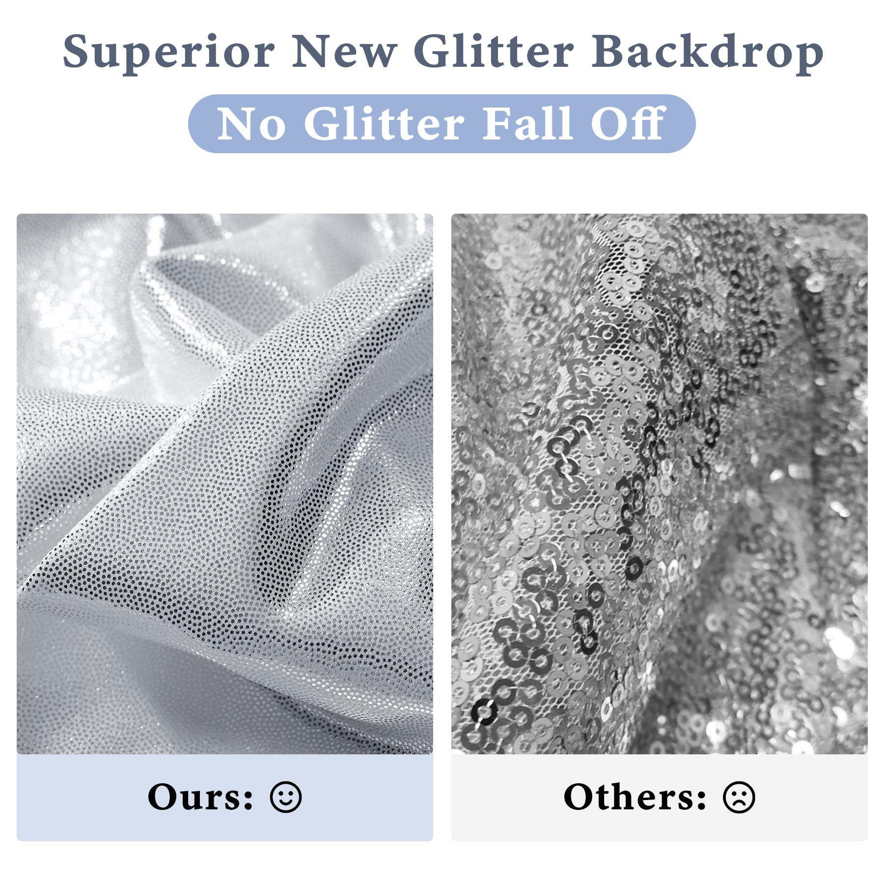 Silver Sequin Backdrop Curtain, 2 Panels 5x10FT Polyester Fabric Drapes with Shimmer Effect for Wedding Decor, Event Photography, Two Panels