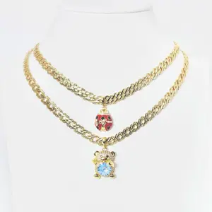 Spanish Chain with bear or ladybug Pendant 20 and 18 Inches Long Model Jewelry Accessory 6mm wide