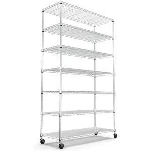 Heavy-Duty Wire Shelving Unit - 7-Tier, 2450lbs Capacity, NSF Certified, Adjustable Metal Storage Rack with Wheels & Liners, 82"H x 48"L x 18"D - Ideal for Kitchen, Garage, Closet, Basement - Chrome