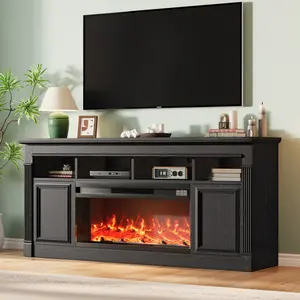 OP-Farmhouse TV Stand for TVs Up to 75", Entertainment Center with Open Storage, TV Console with Doors & Adjustable Shelves for Living Room, Bedroom, Home Theater