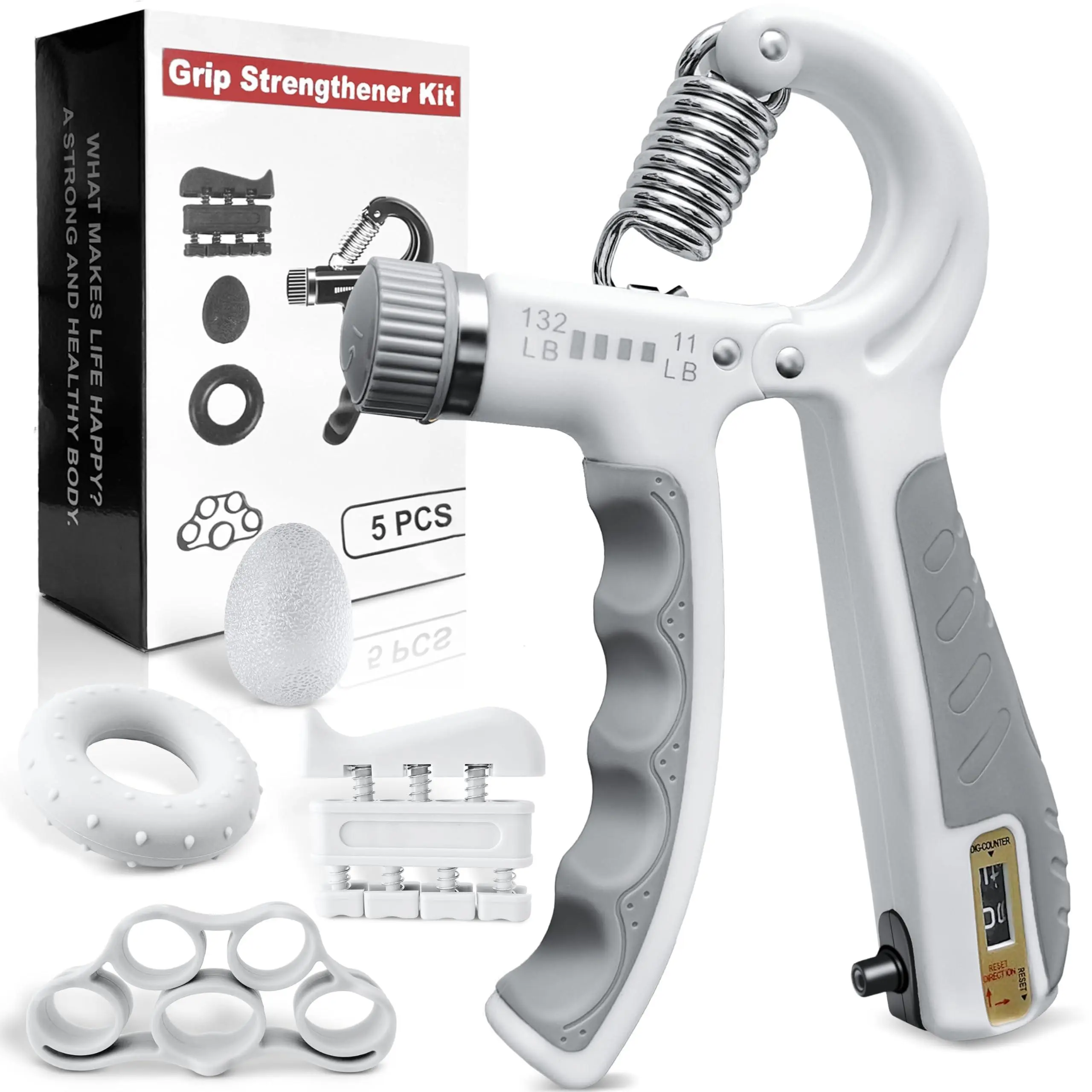 LIMITED STOCK ALERT: 5-Pack Workout Hand Gripper Kit, 11-132lbs Adjustable Resistance Tool, 4lbs Silicone Flex Grip Finger Exerciser for Athletes, 50lbs ABS Plastic Auto Counter, Ideal for Gym & Home Fitness (2025 Trending Must-Have), Lifetime Warranty