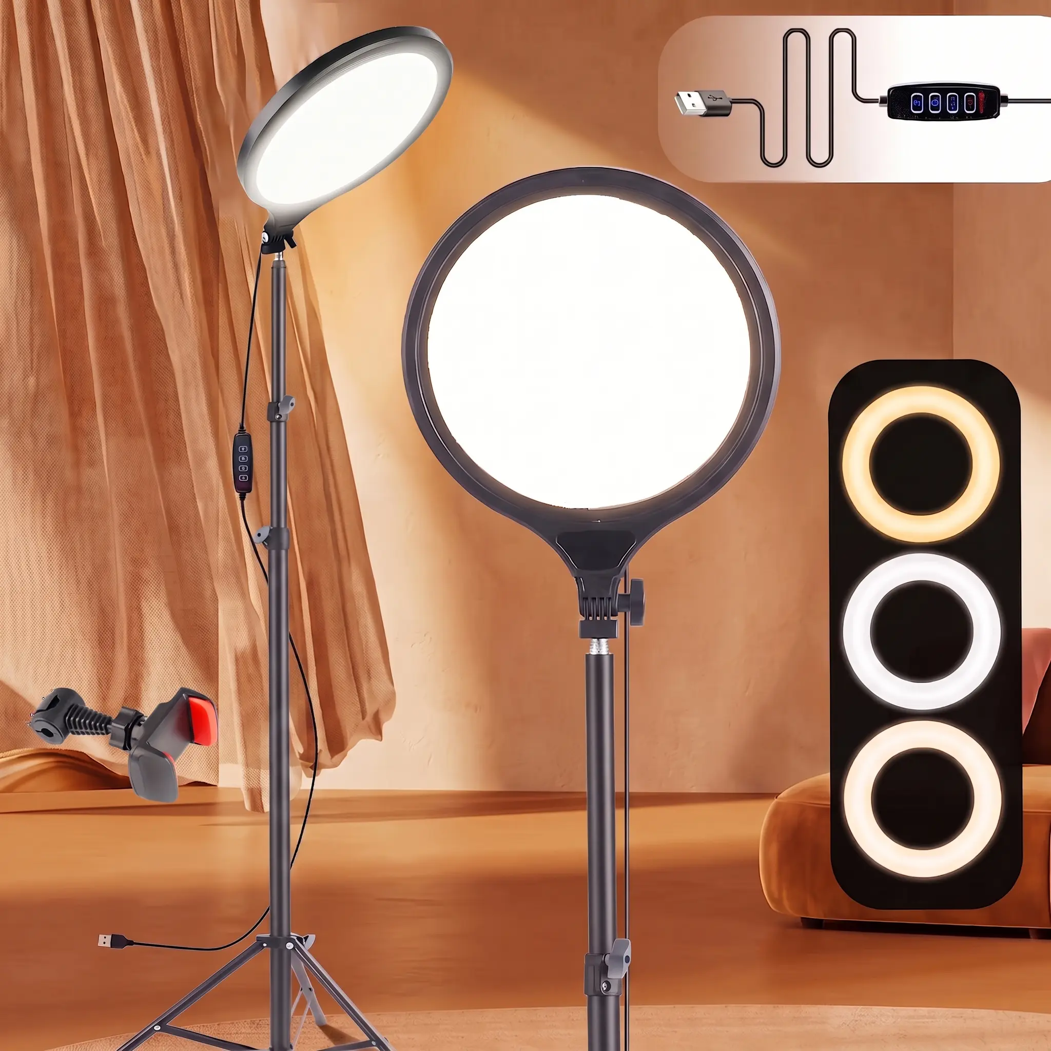 1pc 10-Inch Full-Screen LED Ring Light with 17-70in Height-Adjustable Tripod, Professional Dimmable Fill Light for YouTube Vlogging & Podcast Recording#sohochic