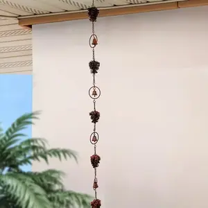 Thick Iron Rain Chain with Adapter, Decorative Steel Leaf & Flower Cup Design, Durable Iron Hanging Rain Catcher, Garden Art Gift for Home Decor, Garden Decoration, Hangable