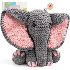 Crochet Kit for Beginners,13in Crochet Animal Kit Elephant,Crochet Starter Kit Gift for Adults Kids with Yarn Sets,Amigurumi Crochet Kit with Step-by-Step Video Tutorials