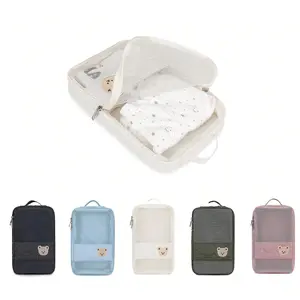 Cute Bear Pattern Diaper Bag, 1 Count Waterproof Diaper Storage Bag, Baby Clothes Storage Bag, Travel Essentials for Baby, Newborn Essentials, Travel Diaper Tote