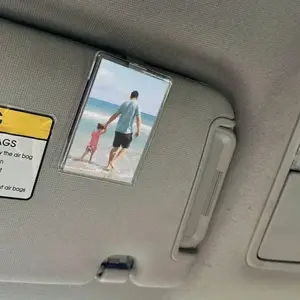 Car Picture Holder for Sun Visor – Magnetic 2.36"x3.5" Car Visor Photo Clip, Horizontal & Vertical Photo Display, Wallet-Size Clear Acrylic Car Picture Frame Perfect for Polaroid Go and Instax Mini Car Mount Dashboard Car Cellphone Mount