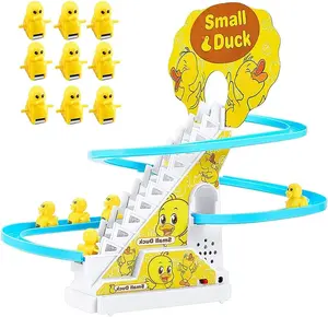 Electric Climbing Duck Toy Set – Small Duck Stair Climbing Toy with Music & LED Lights, Automatic Ladder Track Toy, Interactive Educational Toy for Kids Toddlers, Fun Parent-Child Play Gift