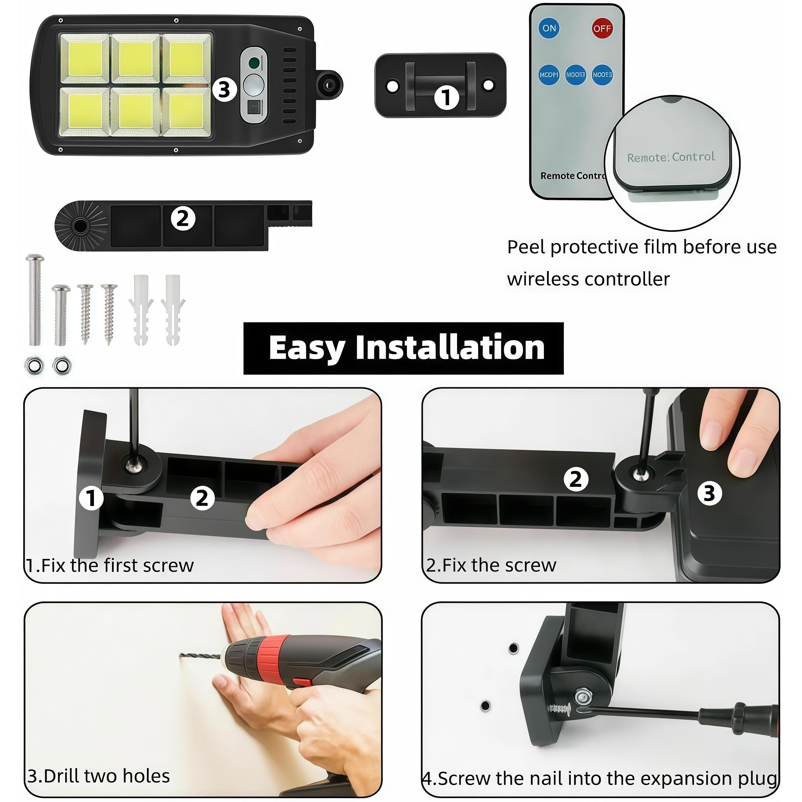 【summervibes】Solar Street Light Outdoor 6500 Lumens 3 Modes LED Motion Sensor Security Wall Lamp for Garden Yard Porch Decor IP65 Waterproof Remote Control 2/4 Pack