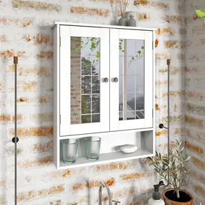 Medicine Cabinet, Medicine Cabinets for Bathroom with Mirror 2 Doors 4 Open Shelf, Bathroom Cabinet Wall Mounted Wooden Storage Over Toilet Laundry Room Kitchen