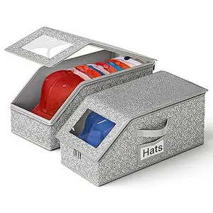 Stackable Baseball Cap Storage Box, Holds Up to 24 Hats – Durable Foldable Cardboard Organizer, Large Capacity Hat & Toy Storage Solution, Versatile Home & Bedroom Organizer, Dustproof, Space Saving(2pc)