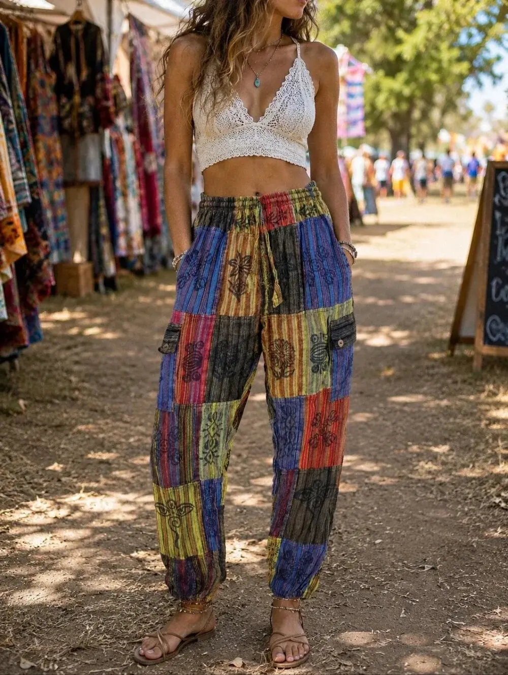 Boho Patchwork Harem Pants, Women’s Hippie Jogger Pants, Multicolor Festival Pants, Nepal Bohemian Pants, Colorful Cargo Pants