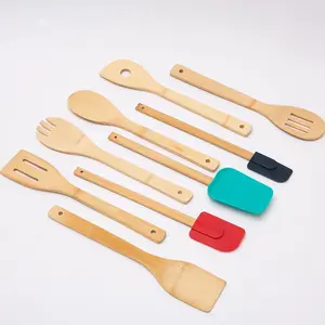 100% Natural Utensil Set for Cooking - 9 Pieces Essential Cooking Tools - Cookware