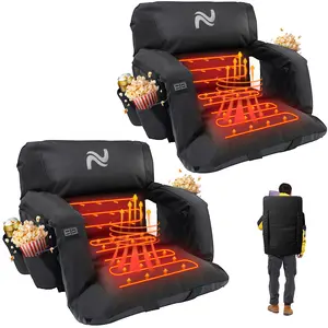 SLSY 2 Pack Wide Heated Stadium Seat for Bleachers w/Back Support & Cushion, Portable Foldable Stadium Chair with Armrests for Sports Events, Outdoor, Camping, Hiking - Power bank not included