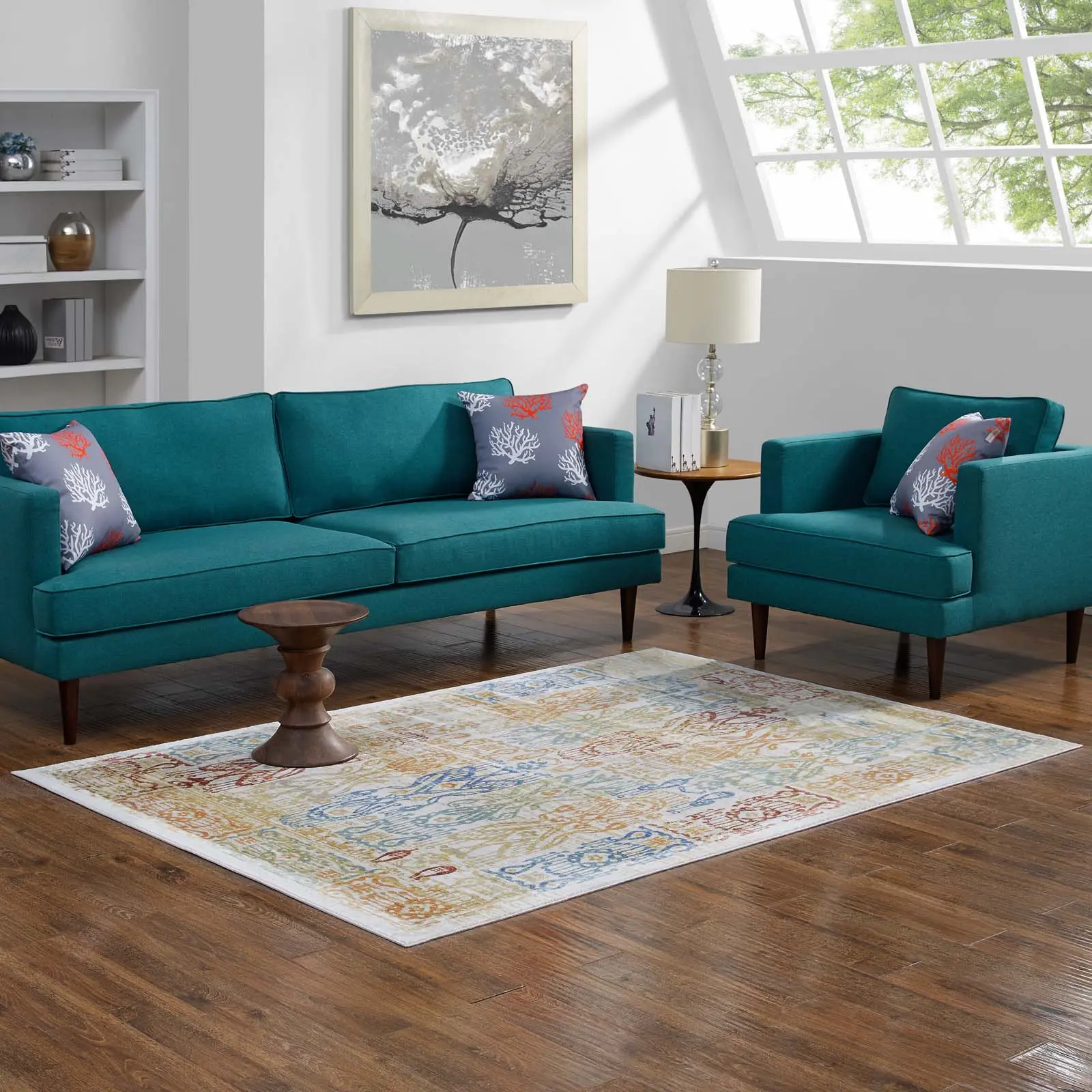 Modway Solimar Distressed Southwestern Aztec 4x6 Indoor Area Rug, Multicolored Home Decorative Entryway Rug, Home Decorative Rug