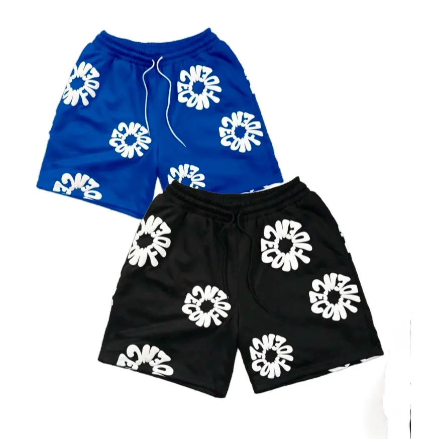 Loose Fit Casual Shorts for Couples, Hip Hop Streetwear Style with Black Tropical Foam Floral Print, Casual Athletic Shorts, Daily Casual Shorts