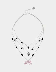 Betsey Johnson FLY BY NIGHT SKULL ROSE ILLUSION NECKLACE PINK