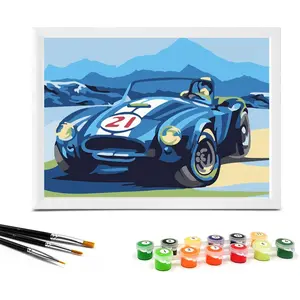 Nariolar Paint by Numbers for Kids Ages 4-8-12 with 7X9.5 inch Pre-Printed Cardboard,12 Acrylic Paint Pots and 3 Painting Brushes, Room Decor for Children,(Sports Car) …