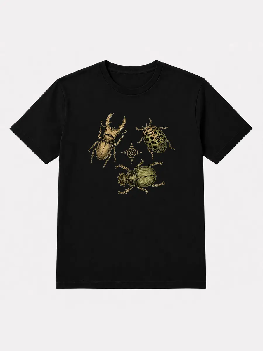 Vintage Insect Graphic T Shirt for Men, Retro Beetle Print Tee, Black Short Sleeve Shirt with Bug Illustration, Nature Inspired Animal Graphic Top, Minimalist Streetwear Clothing, Cool Entomology Lover Gift Shirt, Casual Unisex Oversized TEE