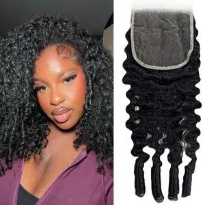 VIPbeauty 5x5 HD Ultra-thin Transparent Lace Closure Burmese Curly 12A Brazilian Virgin Human Hair Closure Free Part Pre Plucked with Baby Hair Natural Black