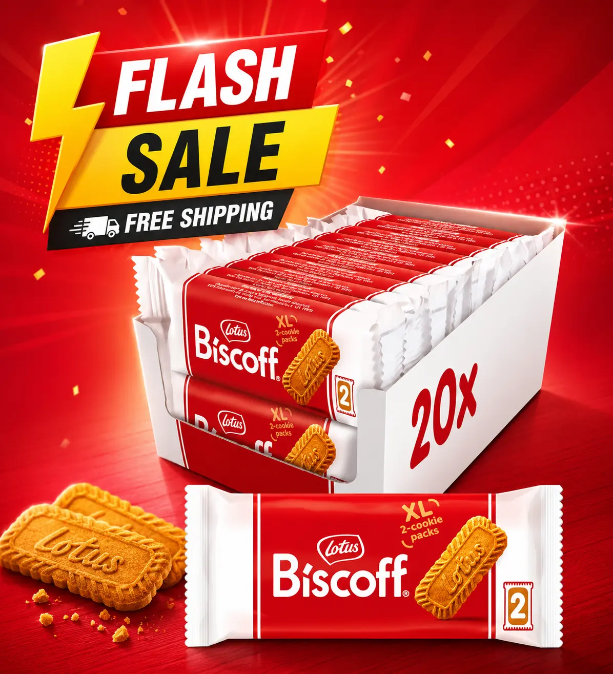 Lotus Biscoff Caramelized Biscuit Cookies Snack Pack – Vegan Crunchy Cookies with Rich Caramel Flavor, Extra Large Biscuits, Convenient Dispenser Box, 20 Individually Wrapped Sleeves (2 Cookies Per Pack),Perfect for Coffee Breaks– 0.9 oz x 20 Packs