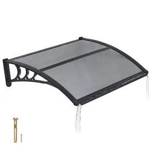 VEVOR Awnings for Door Entrance, 30 x 39 in, Exterior Front Door Window Awnings with Drainage & ABS Bracket, Rain Snow Sun Protection, Overhang Polycarbonate Door Canopy for Porch Patio, Smoky Gray