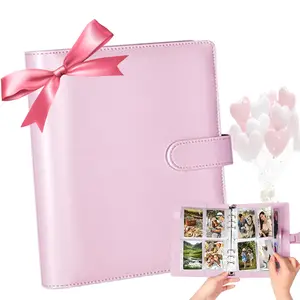 A5 Kpop photo card binder, 6-ring binder album, PU leather binder cover with magnetic buckle, used for organizing transaction cards - pink