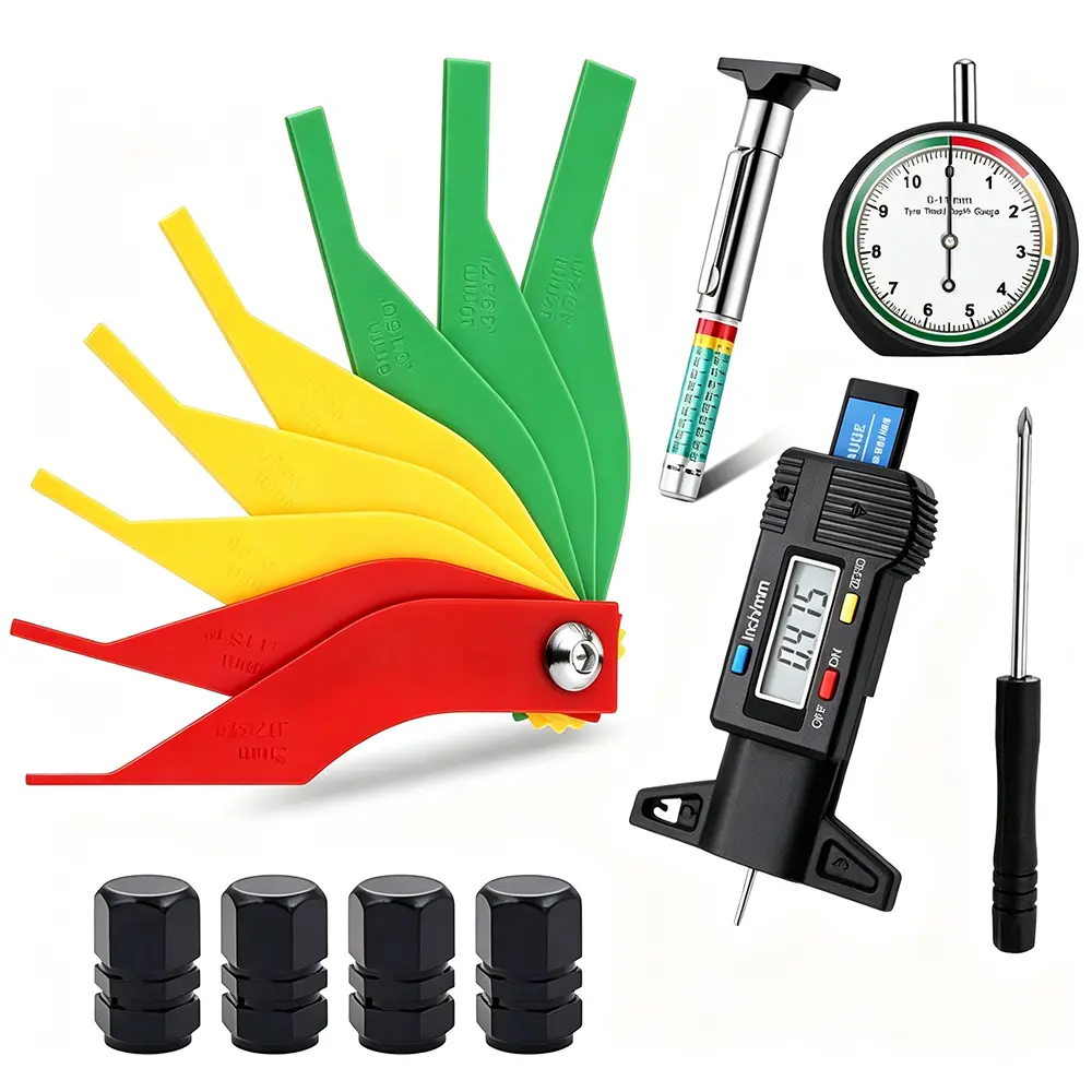 Pack of 9 Tire Tread Depth Gauge Tool Digital Tread Depth Gauge Brake Lining Thickness Ruler Coded Tire Automotive Brake Pad Measure Ruler for Motorcycle, Car, Truck and Bus