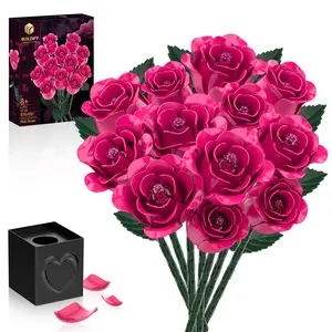TENHORSES Rose Flower Building Blocks Everlasting Pink Roses Bouquet DIY Educational Toy for Girls Creative Assembly Set Decorative Ornaments Fruit Plants