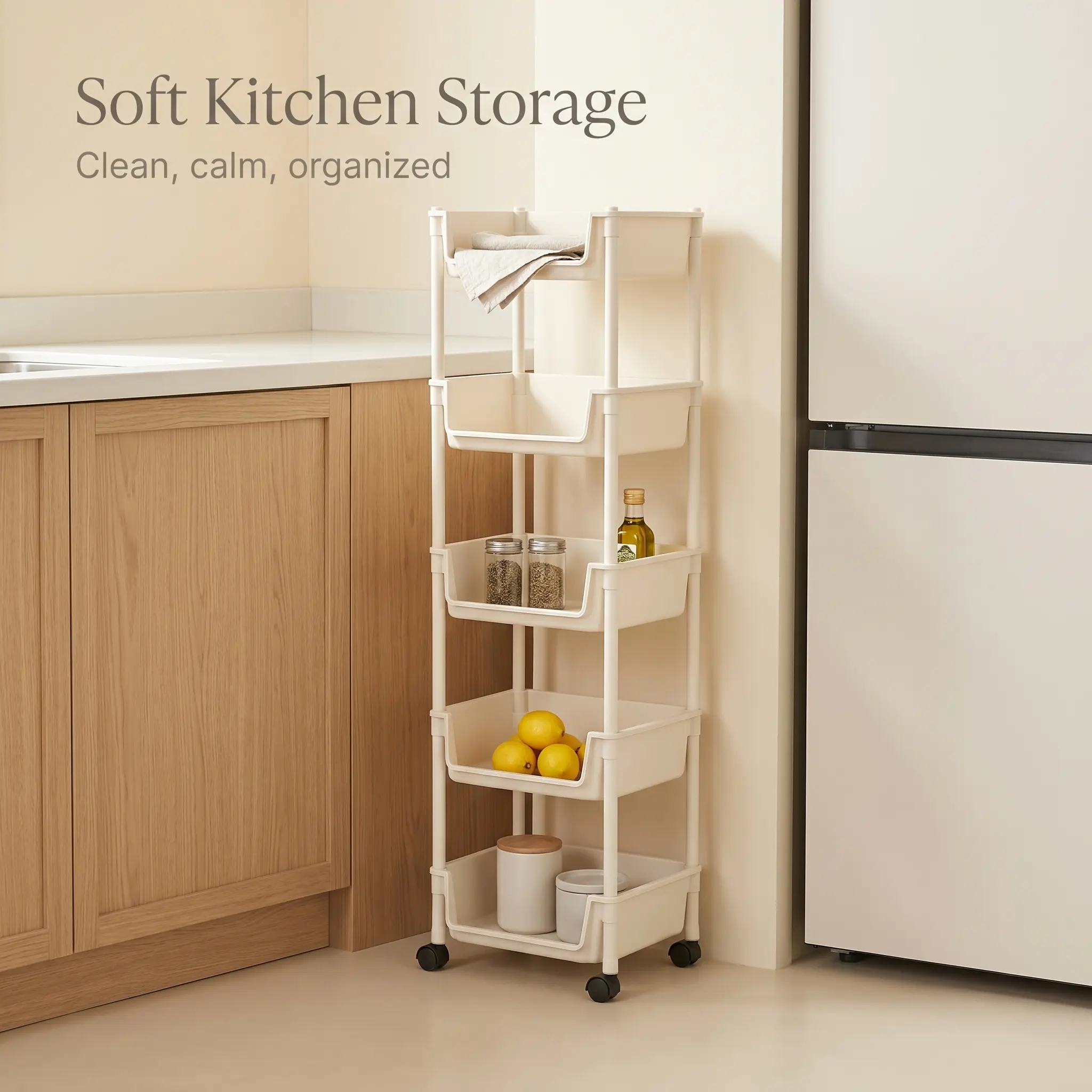 Smooth Lightweight Minimalist Rolling Storage Cart with Wheels, Multi-Layer Adjustable Freestanding Household Racks, Space-Saving Plastic Organizer, Portable Easy-Install Unit for Kitchen,Bathroom - Memorial Day Deals hat