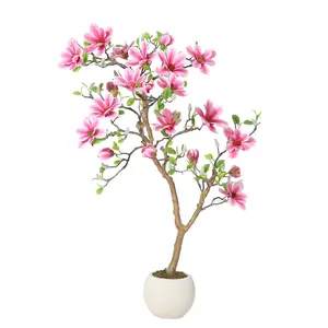 4/5/6ft Artificial Magnolia Tree with Lifelike Leaves & Soft Pink Blossoms, Realistic Silk Floor Plant for Indoor Outdoor Home Office Decor, No Maintenance Required