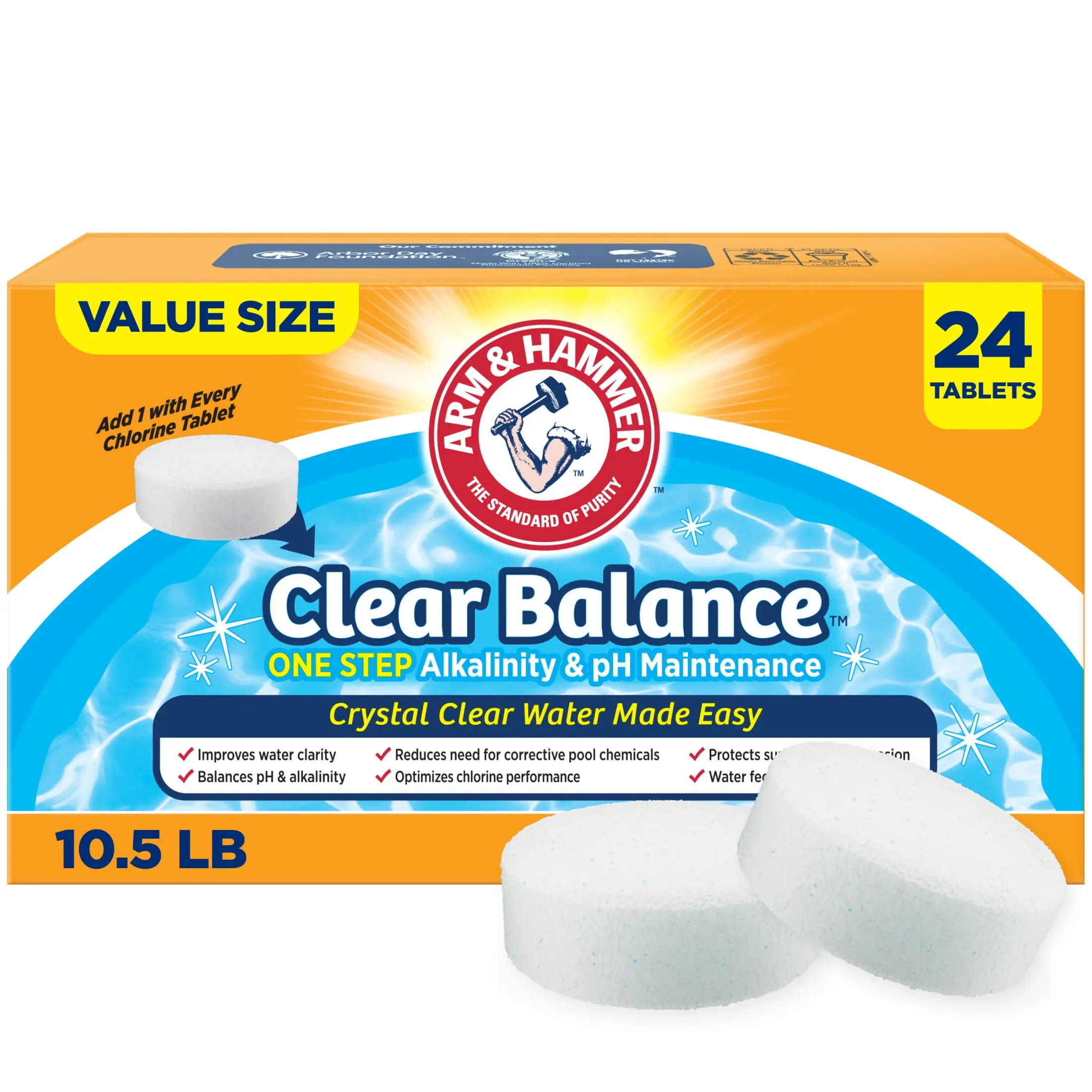 ARM & HAMMER Clear Balance Alkalinity & pH Maintenance Tablets for Pools & Spa, 24 Count