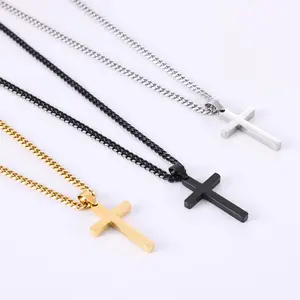 Cross Necklace for Men - Stainless Steel Silver Gold Black Plain Cross Pendant Necklace Simple Jewelry Gifts, 18-26 Inches Chain Modern Fashion Accessories