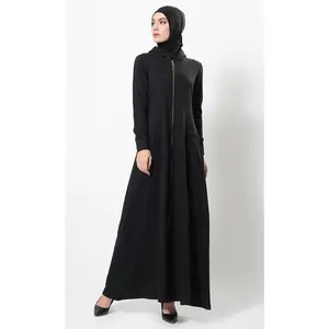 Metallic Zipper Detail Casual Abaya Dress And Hijab Set