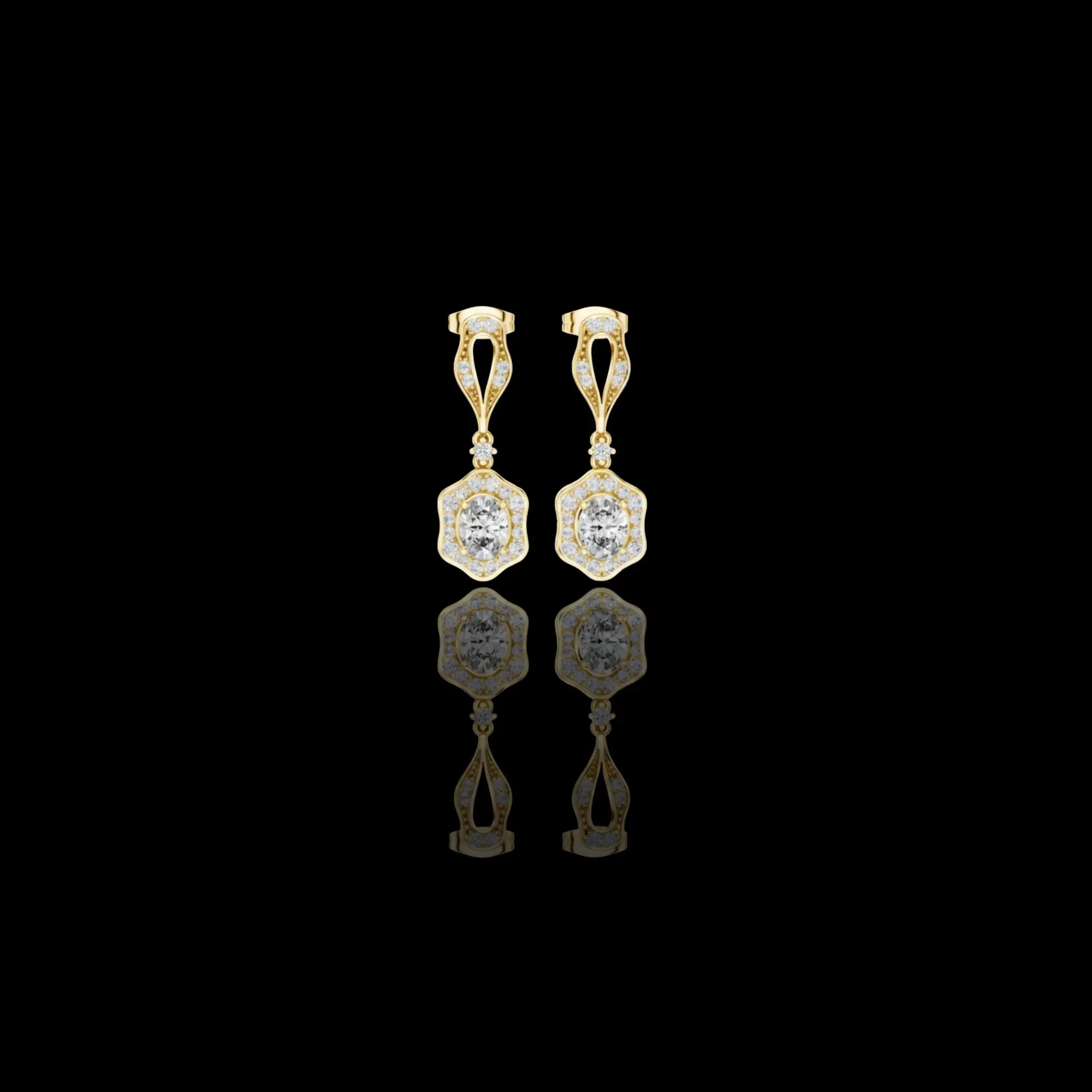 Vintage Art Deco Drop Lab Grown Diamond Hexagonal Halo Earrings