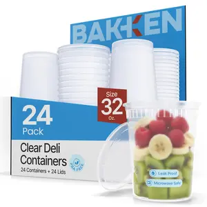 Plastic Deli Containers with Lids 32 oz (Pack of 24) – Leak-Proof, BPA-Free Food Storage Containers for Soup, Slime & Meal Prep, Stackable, Microwave, Dishwasher Safe, Reusable Clear Plastic