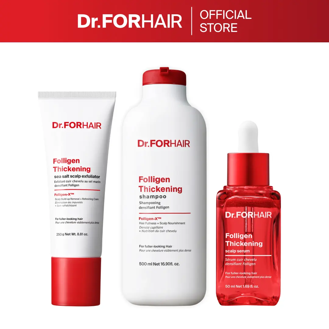 [Dr.FORHAIR] Deep Cleanse & Boost Routine | Shampoo 16.91 oz + Scalp Sea Salt Exfoliator 8.81 oz + Thickening Scalp Serum 1.69 oz | Clarifying | Thickening Hair | Fuller-Looking Hair Care Set