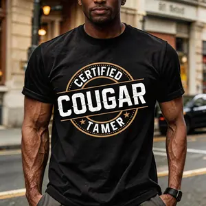 Men's Certified Cougar Tamer Design, Funny Graphic, Casual Natural Cotton Fabric Short-Sleeve Streetwear T-Shirt