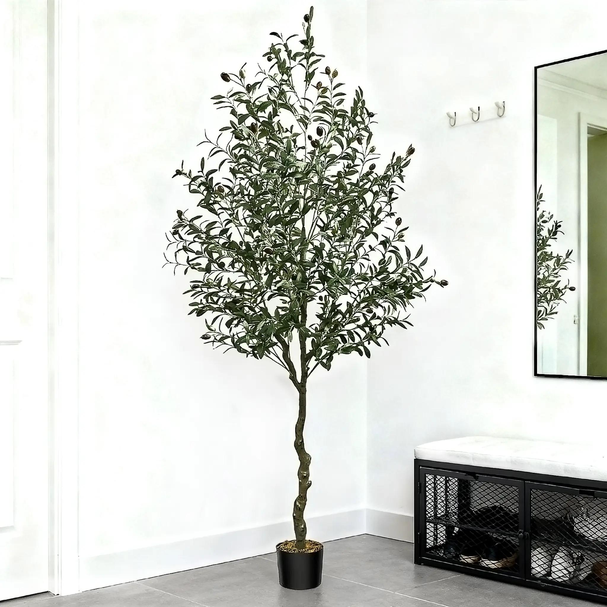 Artificial Olive Tree 8FT Tall Faux Silk Plant for Home Office Decor Indoor Fake Potted Tree with Wood Branches and Fruits