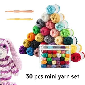 30 piece mini yarn kit - equipped with 2 pieces of crochet hooks, soft and durable yarn balls, suitable for crochet, knitting and handmade making, suitable for beginners