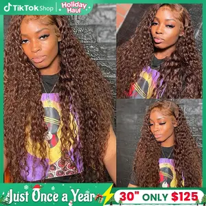 [NEW IN] Brown Chocolate Deep Wave Wigs Bling Hair 13x4 13x6 Hd Lace Frontal Human Hair Wig Colored Water Wave Lace Front Wig for Women Pre Plucked Clearence Sale TikTokShopHolidayHaul