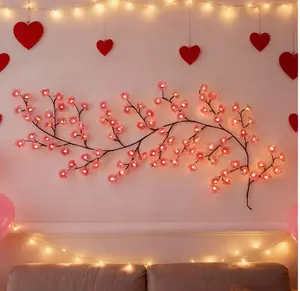 Cherry Blossom LED Branch Lights 96 LEDs Flexible Hanging String Lights 8 Flashing Modes USB Powered Ideal for Indoor Ambiance Decor Bedrooms, Living Rooms, Walls, Parties, Holidays, Wedding Decorations