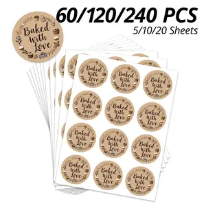 60/120/240 Pcs Heart Baking Stickers, DIY Bakery Sealing Labels, Rustic Style Food Packaging Decorations, Sticker Sheets, Perfect for Homemade Bread & Gifts