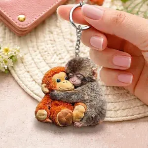 Viral Punch Monkey 2d Wooden Keychain, Cute Baby Monkey With Plush Toy Gift, Gift For Animal Lovers, Baby Monkey Punch, Baby Punch Gifts