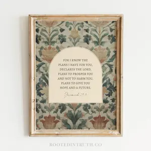 Plans For You Christian Wall Art Print, Scripture Prints, Bible Verse Artwork, Vintage, Floral, Jeremiah 29 11, Hope Future