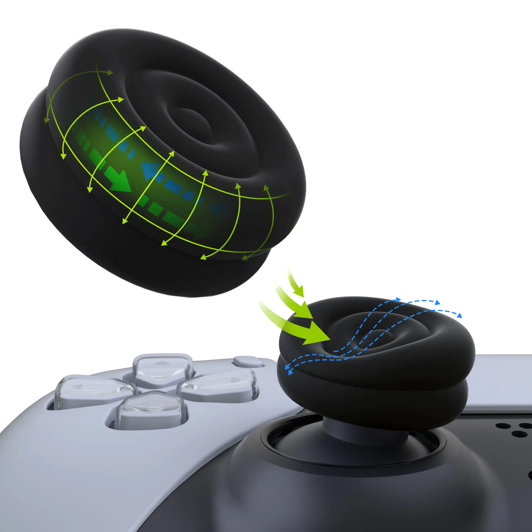 PlayVital Silicone Joystick Thumb Grips with Cushion Cover, Protective Gaming Accessories for PS5, PS4, Xbox Elite Series 2, Xbox Series X/S, Nintendo Switch Pro Controllers
