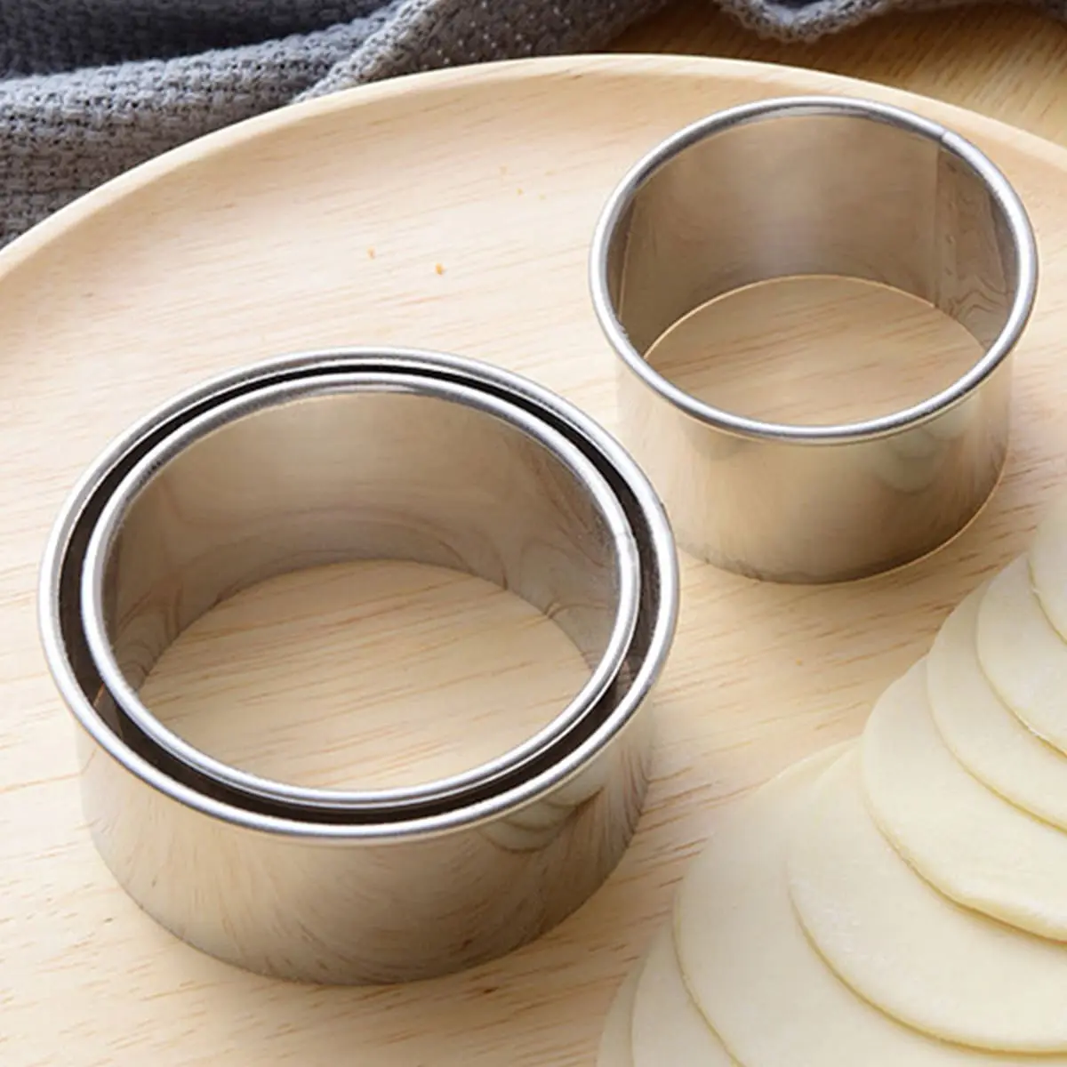3pcs Stainless Steel Round Dumpling Skin Mold, Dough Cutter Mold, Household Mousse Circle For Kitchen Cooking Baking Baking Utensils Supplies Molds For Baking Baking Tools Bakery Molds