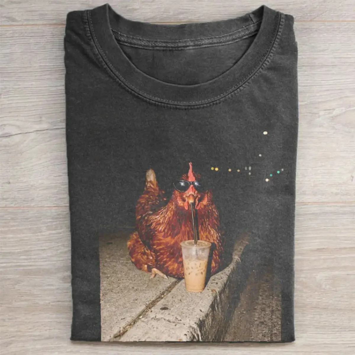 Comfort Colors Chicken Drinking Iced Coffee Shirt, Funny Chicken Graphic Tee, Vintage Farm Animal T-Shirt, Cozy Coffee Lover Gift