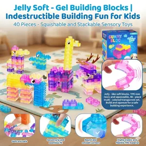 40pcs Soft Gel Jell-O Blocks Set, Multicolor Stretchy Building Toys, Fun Stem Creative Play, Ideal for Kids and Preschool Education